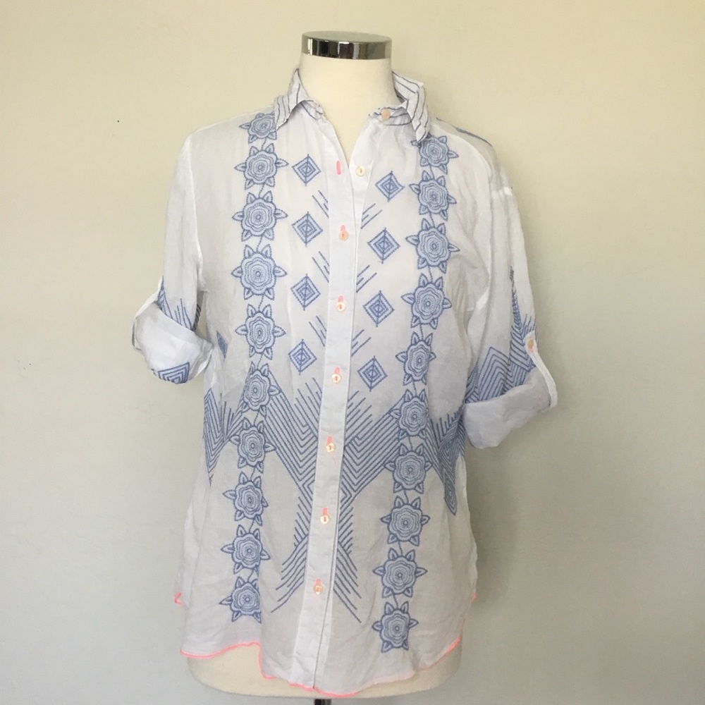Johnny Was 3J Workshop Embroidered Button Down - S